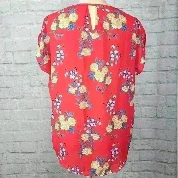 Pink Rose Floral Short Sleeve Blouse  Crew Neck - Picture 4 of 7